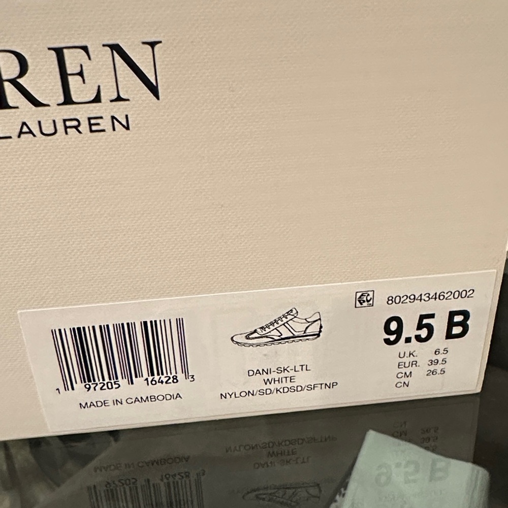 New in Box $155 Ralph Lauren Dani Cream and Tan Sneakers sz 9.5 - Picture 3 of 6